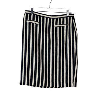 Talbots Nautical Preppy Euro Resort Skirt Tweed Striped Navy Blue White Straight